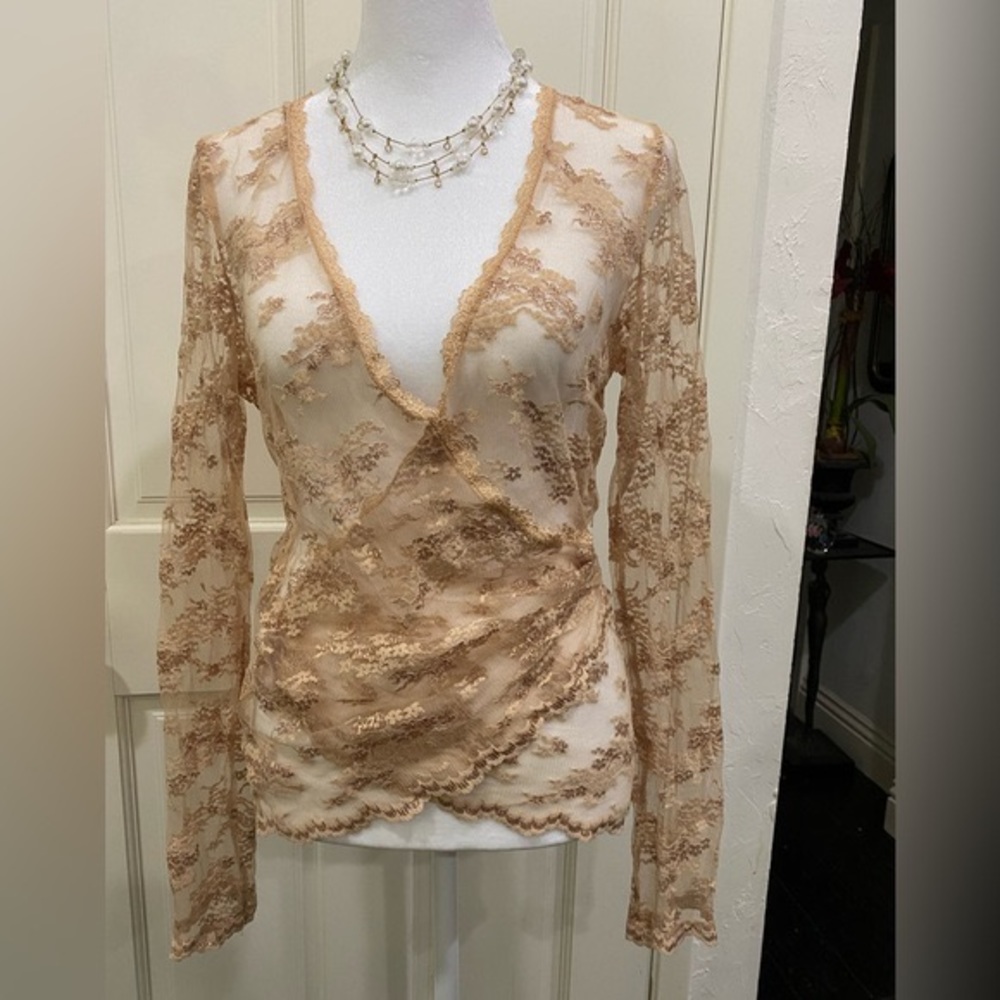 Fancy Top With Tan Netting And Gold Accents - image 1